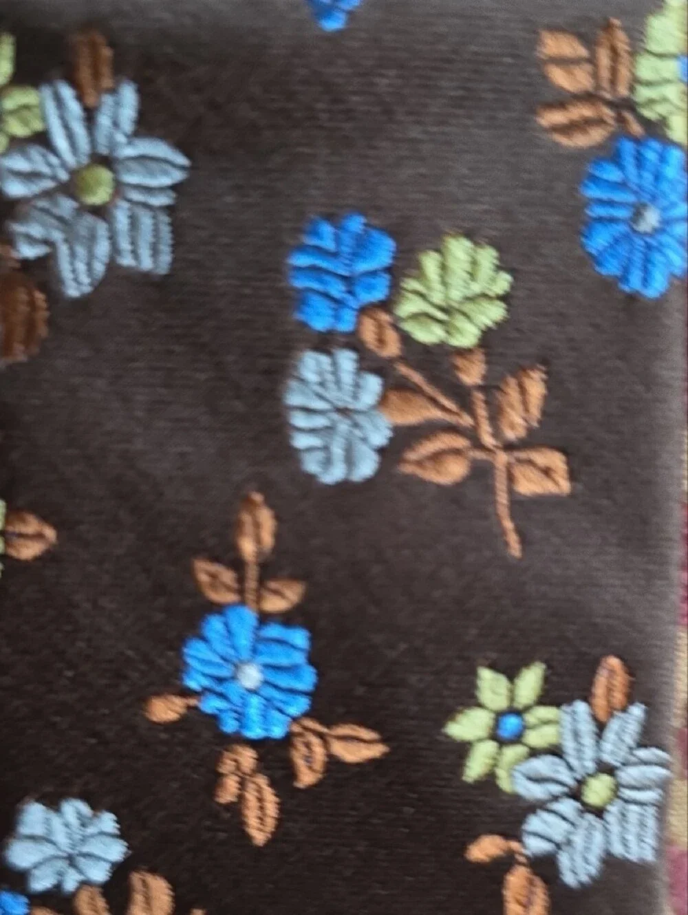 Men's Floral Brown Tie with Blue & Green Accents